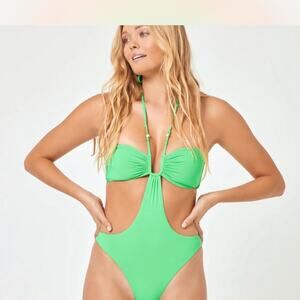 L*Space Green One Piece Swimsuit with Cut-Out Design
